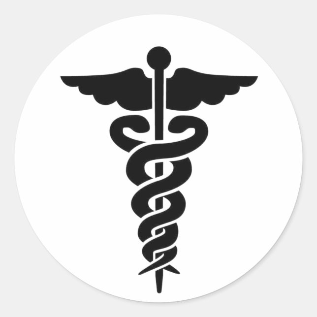 Medicinsk symbol Caduceus Runt Klistermärke (Framsida)