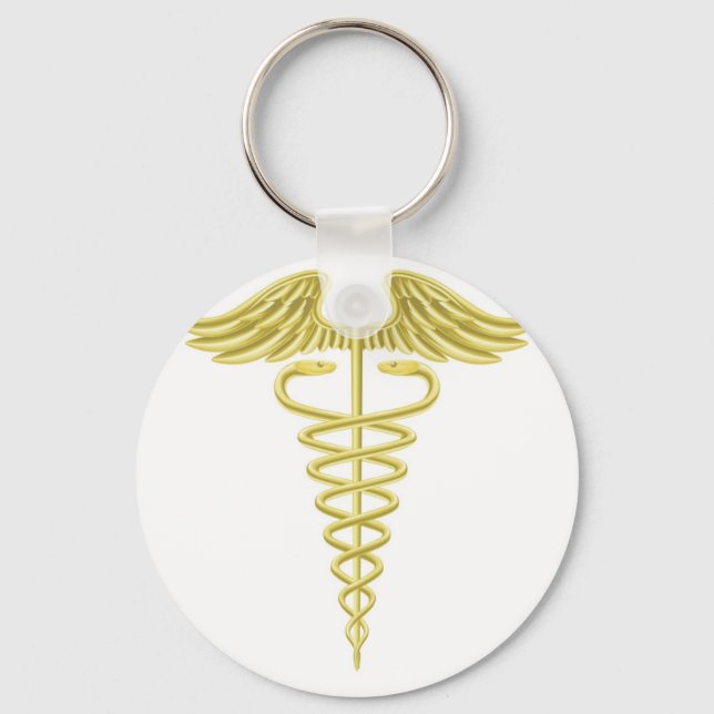 Medicinsk symbol för Caduceus guld Nyckelring (Framsida)