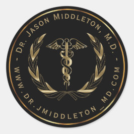 Medicinsk symbol - Svart och Guld Runt Klistermärke