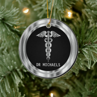  Medicinsk symbol 👨‍⚕️ - Svart och Silver Julgransprydnad Keramik