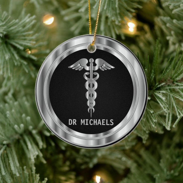  Medicinsk symbol 👨‍⚕️ - Svart och Silver Julgransprydnad Keramik (Träd)