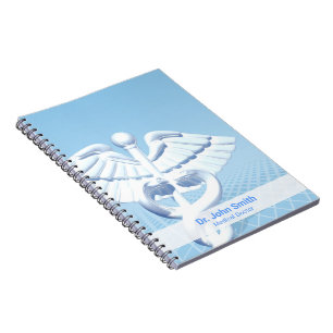 Medicinsk vit 3D Caduceus Blue Design Anteckningsbok