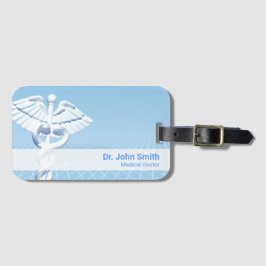 Medicinsk vit 3D Caduceus Blue Design Bagagebricka