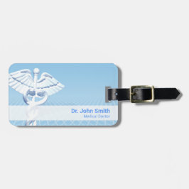 Medicinsk vit 3D Caduceus Blue Design Bagagebricka