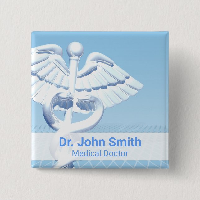 Medicinsk vit 3D Caduceus Blue Design Knapp (Framsida)