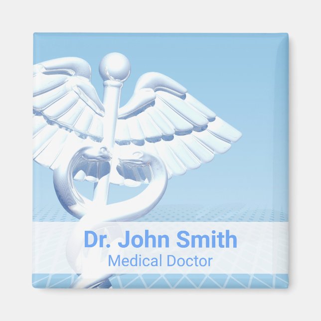 Medicinsk vit 3D Caduceus Blue Design Magnet (Framsidan)