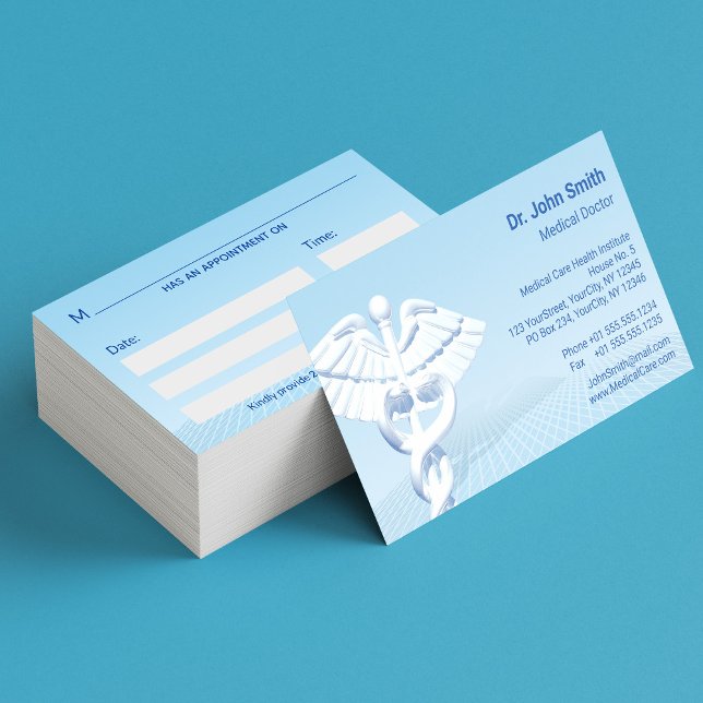 Medicinsk vit 3D Caduceus Blue Design Tidsbeställning Kort (Skapare uppladdad)