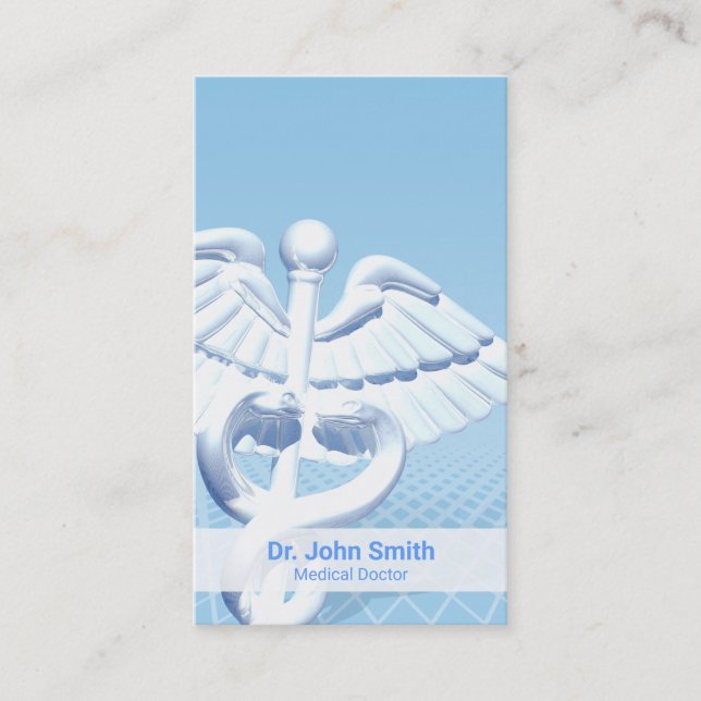 Medicinsk vit 3D Caduceus Blue Design Visitkort (Framsida)