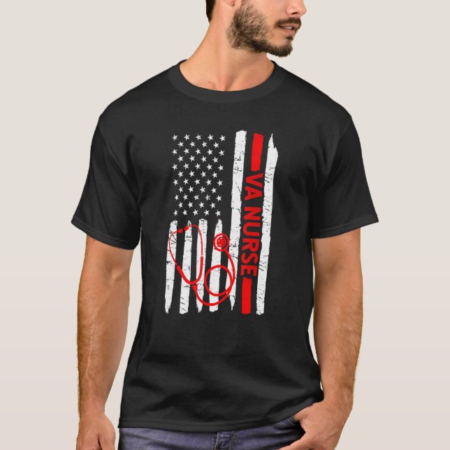 Medicinsk Worker American Flagga Va Nurse T Shirt (Framsida)
