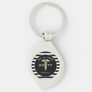 Medicinska Doktor Caduceus Black Guld Personlig Swirl Silverfärgad Nyckelring