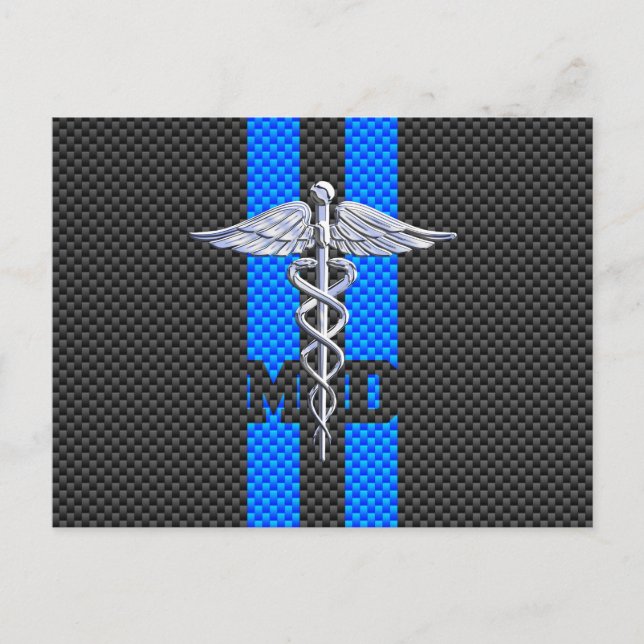 Medicinska Doktor MD Caduceus på kolfiber Stil Vykort (Framsida)