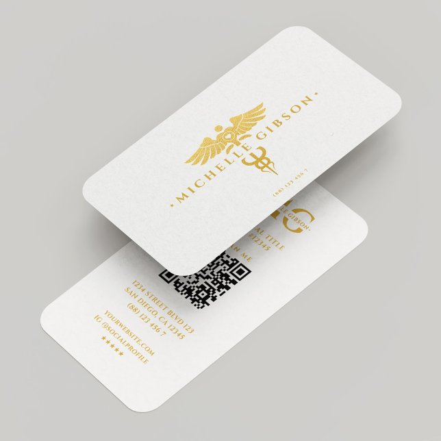 Medicinska Doktor Nurse Caduceus Elegant Vita Guld Visitkort (Medical Doctor Nurse Caduceus Elegant White Gold Business Card
)