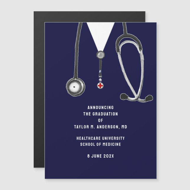 Medicinska examensfirande  magnetisk inbjudningskort (Fram/baksida)