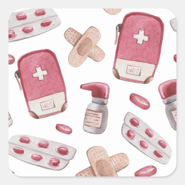 Medicinska förråd fyrkantigt klistermärke (Framsida)