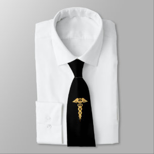 Medicinska Golden Caduceus på Black Neck Tie Slips