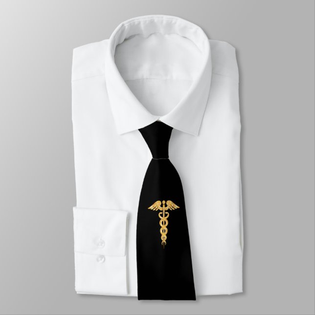 Medicinska Golden Caduceus på Black Neck Tie Slips (Bunden)