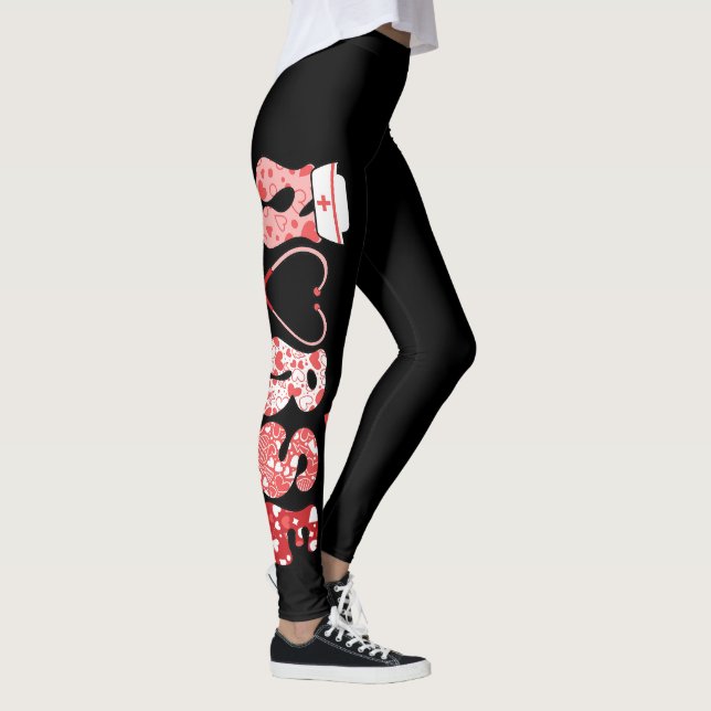 Medicinska Kärlek Hearts Nurse Roligt Valentine Leggings (Höger)
