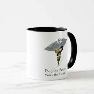 Medicinska Silver Caduceus Black Guld Mugg