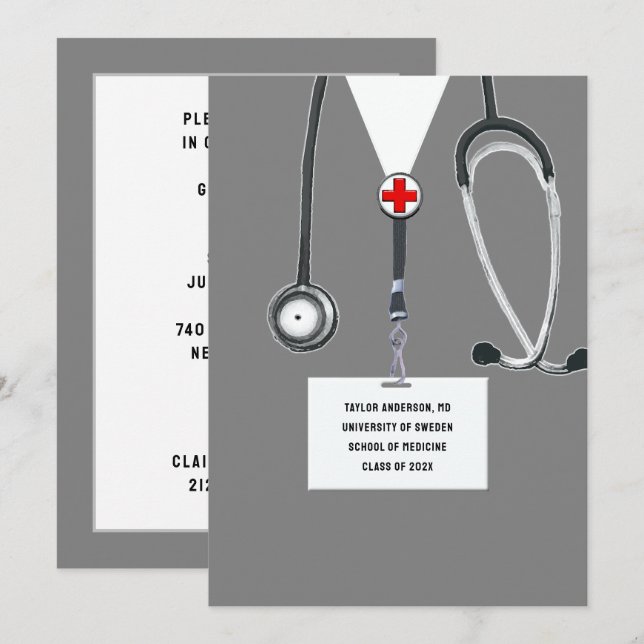 Medicinska Skolans Examenfest Inbjudningar (Fram/baksida)