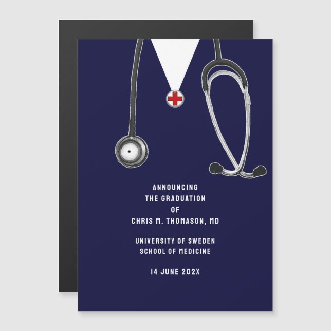 Medicinska skolans examensfirande  magnetisk inbjudningskort (Fram/baksida)