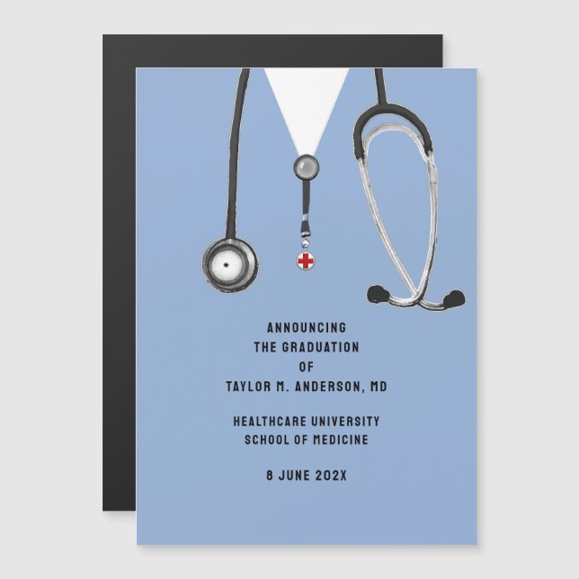 Medicinska skolans examensmeddelande  magnetisk inbjudningskort (Fram/baksida)