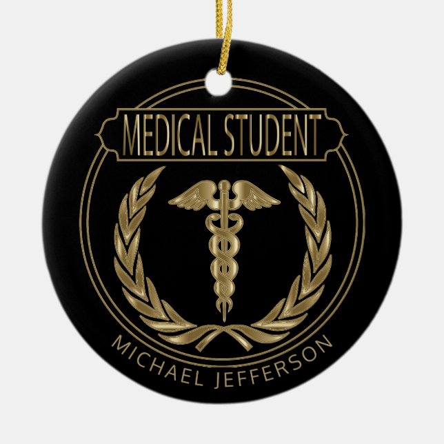 Medicinska Student 👨 ‍ ⚕️ - Classy Black och Guld Julgransprydnad Keramik (Framsidan)
