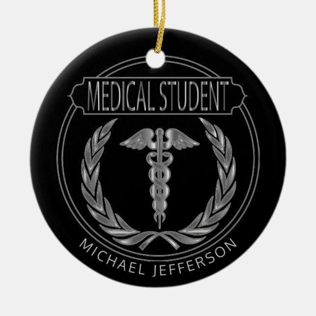 Medicinska Student 👨 ‍ ⚕️ - Classy Black och Silv Julgransprydnad Keramik (Framsidan)