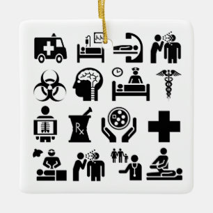 Medicinska symboler sätta en klocka på svartvit julgransprydnad keramik