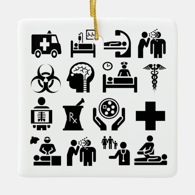 Medicinska symboler sätta en klocka på svartvit julgransprydnad keramik (Framsida)