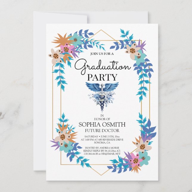 Medicinska Utexaminationsfest Invitation | Floral  Inbjudningar (Framsida)