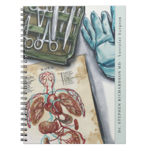 Medicinskt Doktor Surgeon Watercolor Monogram Anteckningsbok