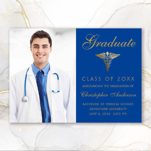 Medicinskt Royal Blue Guld Caduceus Photo Studente Meddelande