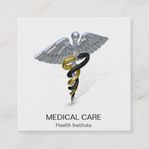 Medicinskt Silver Caduceus Black Square Affärskort Fyrkantigt Visitkort