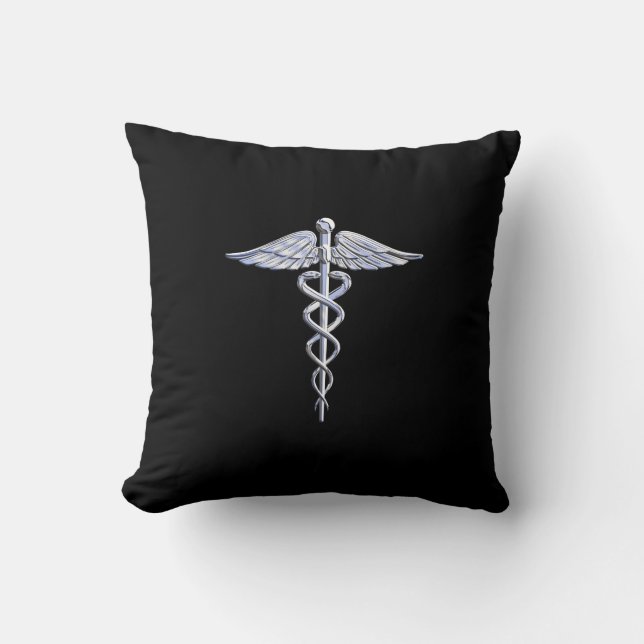 Medicinskt symbol för Caduceus på svart Kudde (Framsida)