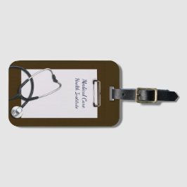 Medicinskt urklipp brun med stetoskop bagagebricka