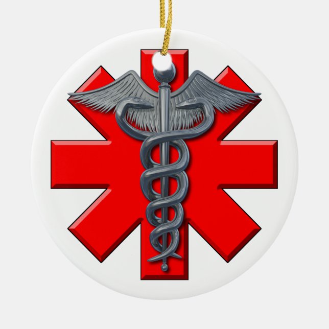 Medicinskt yrkesymbol för silver julgransprydnad keramik (Framsidan)