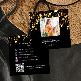 Mediefoto för Black guld stars QR-kod social Fyrkantigt Visitkort