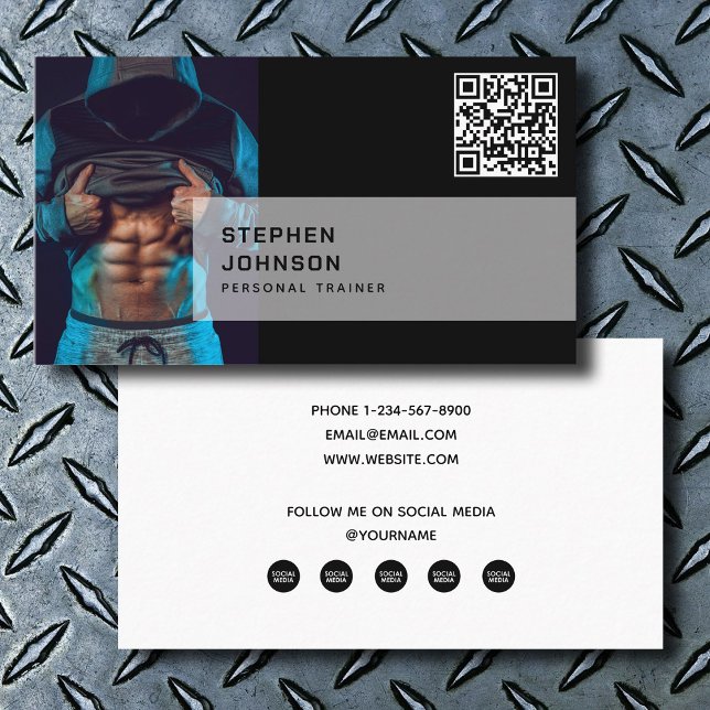 Medieikon för QR-kod Social för personlig tränings Visitkort (Personal Trainer Fitness QR Code Social Media Icon Business Card)