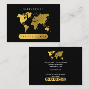 Medieikoner för guld World Map Travel Agent Social Visitkort