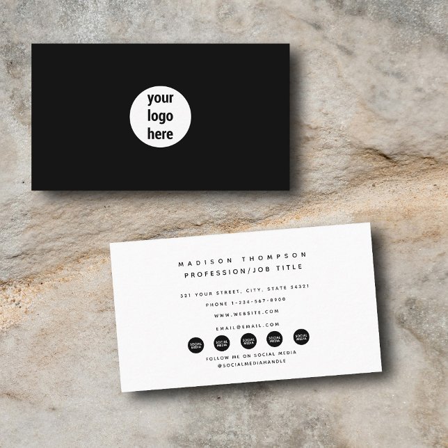 Medieikoner för Modern Black Business Logotyp Soci Visitkort (Modern Black Business Logo Social Media Icons Business Card)