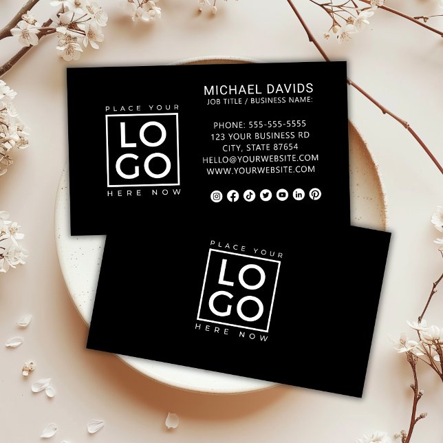 Medieikoner för Modern minimalistisk Anpassningsba Visitkort (Modern Minimalistic Custom Logo Social Media Icons Business Card)
