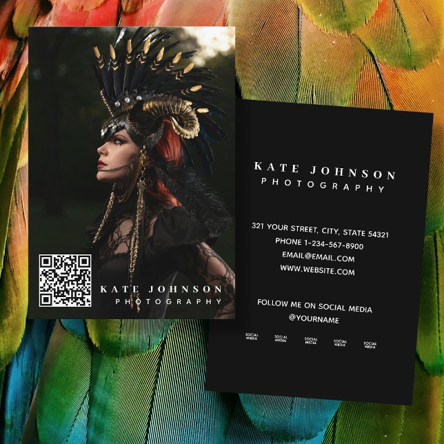 Medieikoner för Modern Photo QR-kod Anpassningsbar Visitkort (Modern Photo QR Code Custom Social Media Icons Business Card)