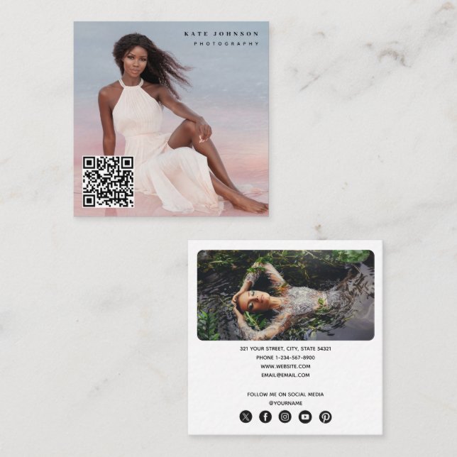 Medieikoner för trendigets fotoskrivare QR-kod Soc Fyrkantigt Visitkort (Fram/baksida)