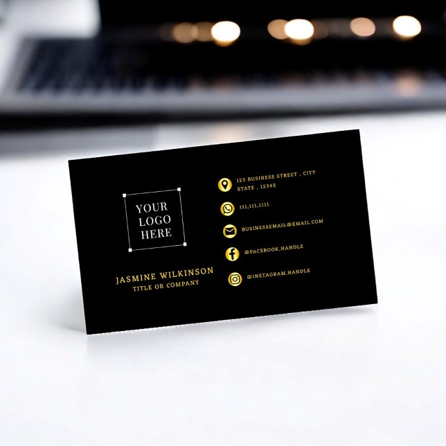 Medieikoner i Black guld Logotyp Modern Social Visitkort (Skapare uppladdad)