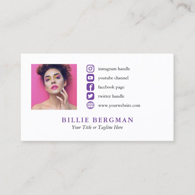 Medieprofilfoto för Lila minimalistisk Social Visitkort (Framsida)
