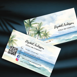 Medier från Tropiska stranden handflatan träd QR-k Visitkort