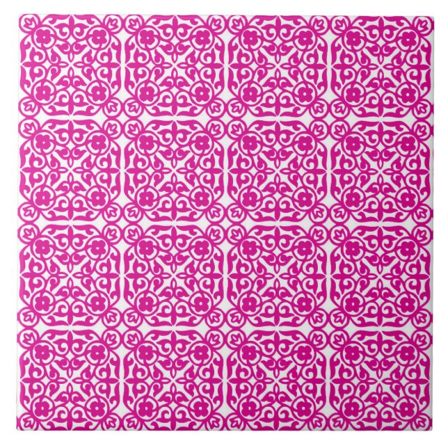 Medievakusmönster, magenta och vitt kakelplatta (Framsidan)