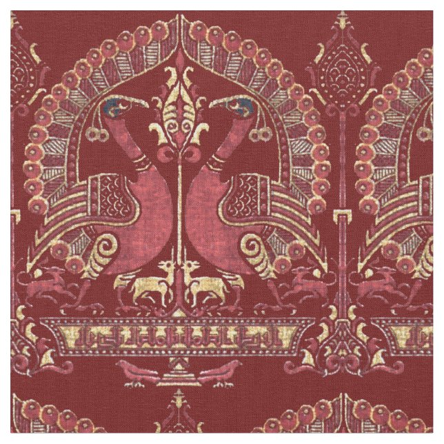 Medieval 12:e Century Peacock Mönster Tyg (Närbild)