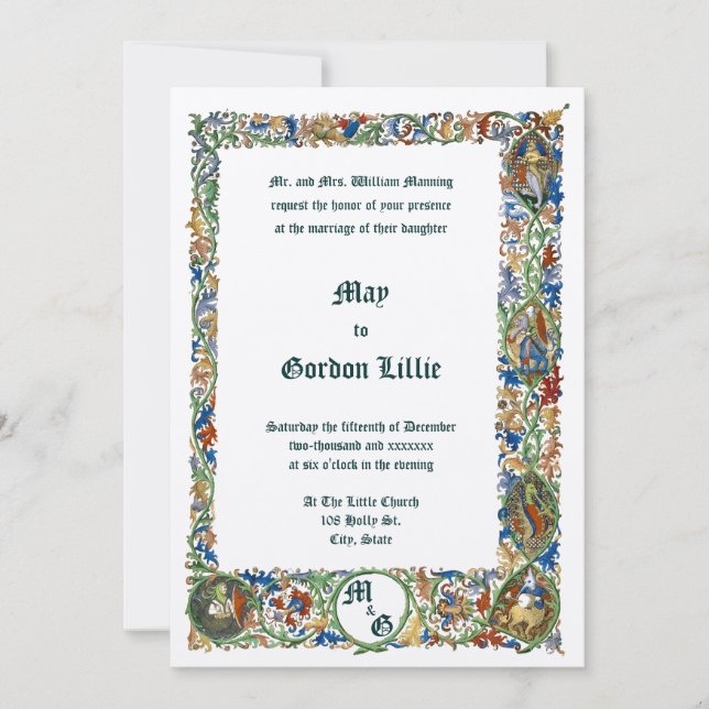 Medieval 1400's Upplyst Bröllop Inbjudningar (Framsida)