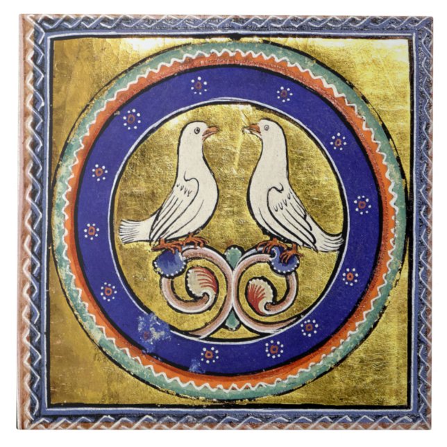 Medieval Aberdeen Bestiary Doves Ceramic Tile Kakelplatta (Framsidan)